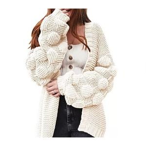 Cream IN TIME FOR CHRISTMAS! GORGEOUS Womens L Bubble Sleeve Cardigan Sweater